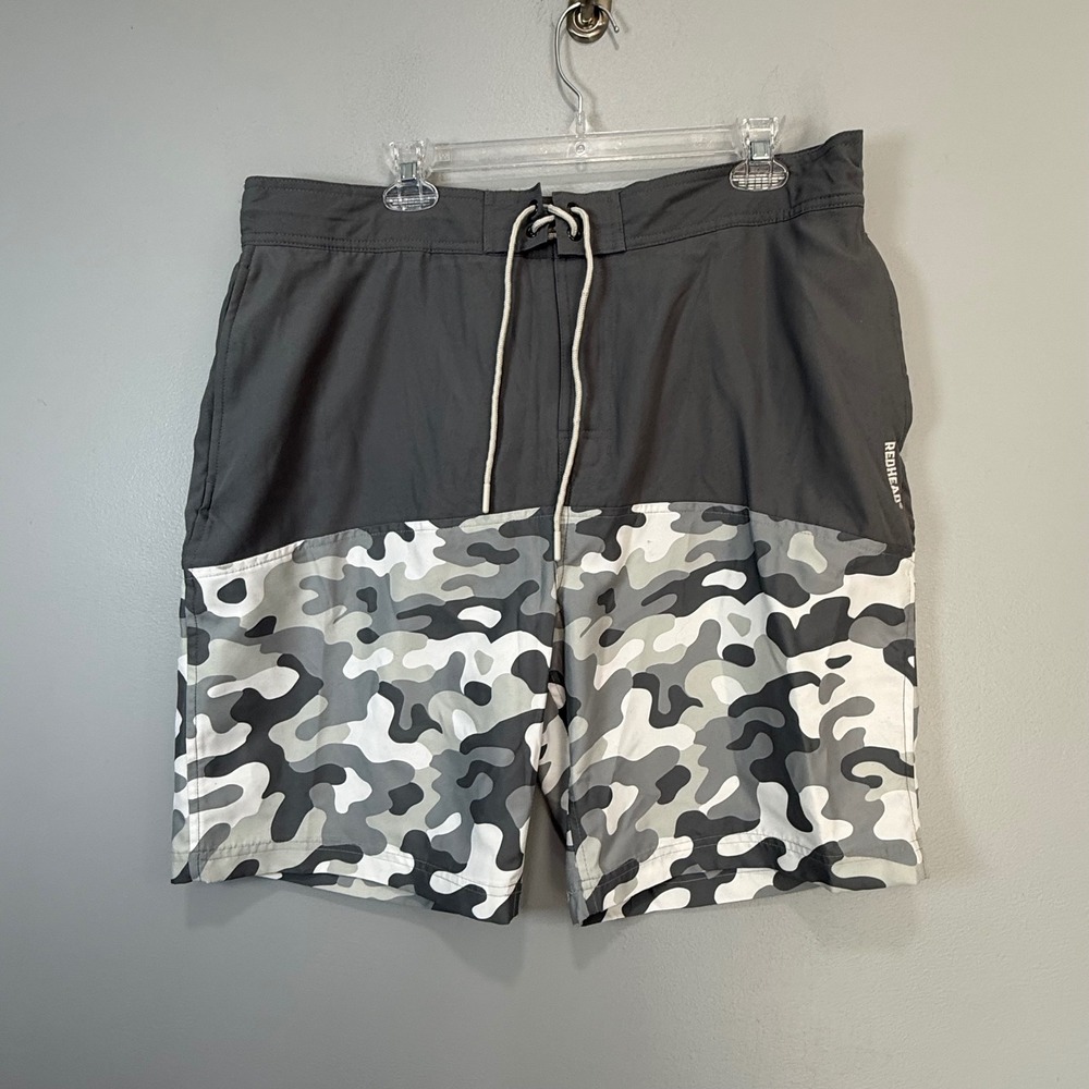 RedHead Mens White Camo Swim Trunks Charcoal Gray‎ Colorblock Board Shorts Large